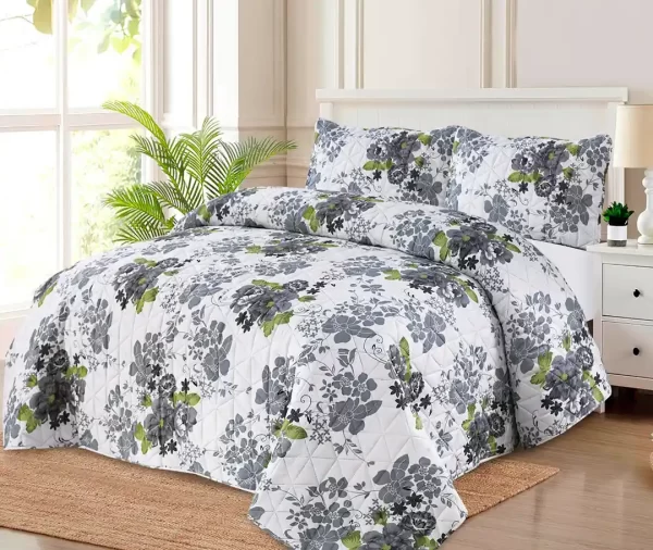 7 Pcs Printed Soft Grey Floral Comforter Set