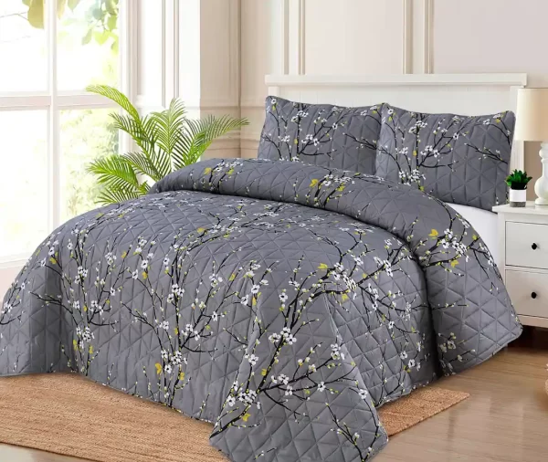 7 Pcs Printed Chic Grey Floral Comforter Set