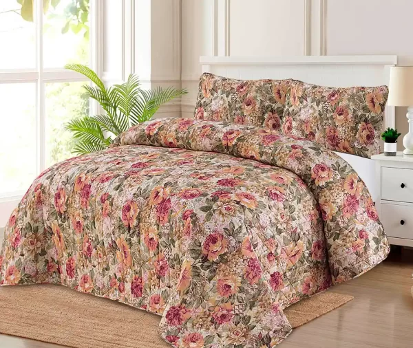 7 Pcs Printed Vintage Rose Floral Comforter Set