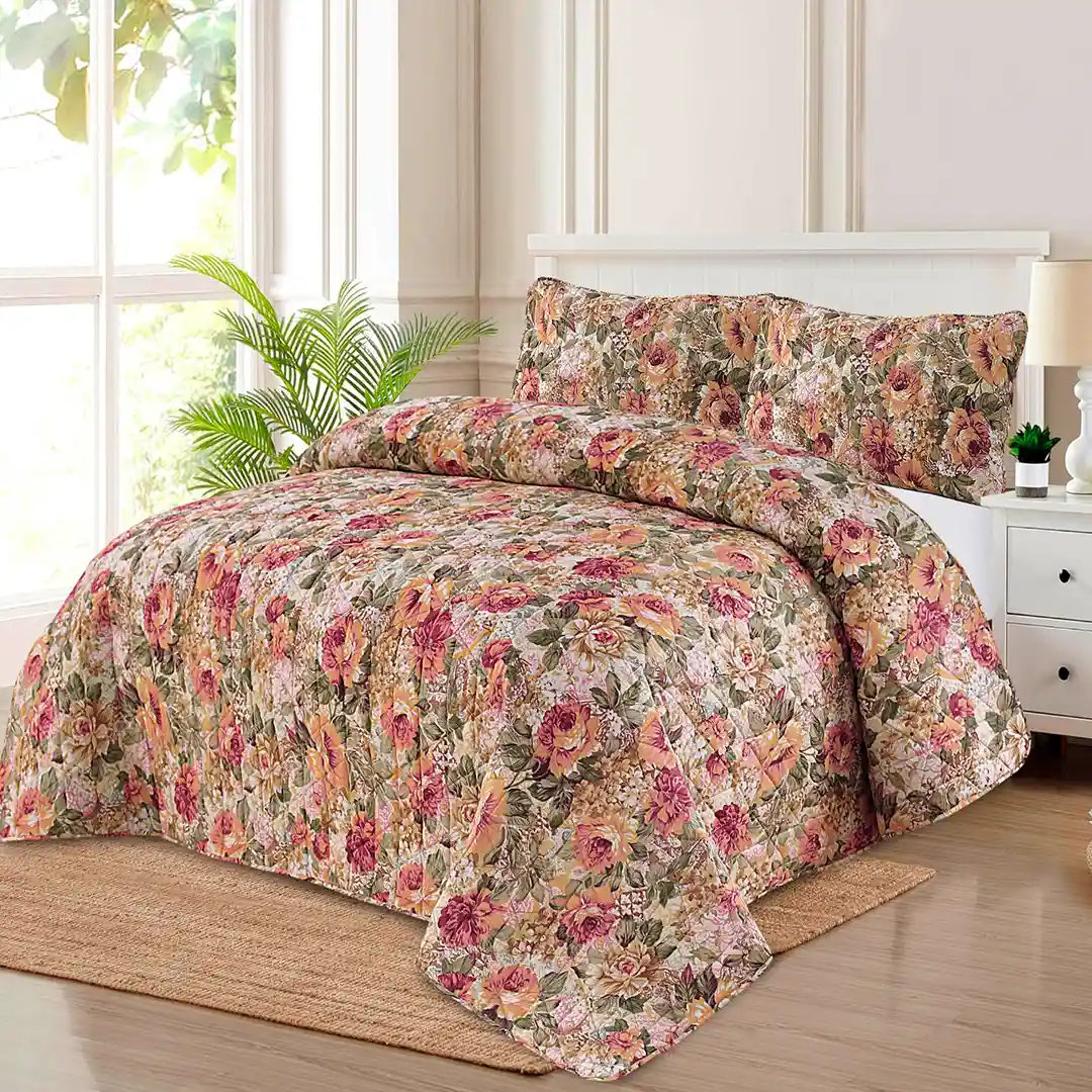 7 Pcs Printed Vintage Rose Floral Comforter Set