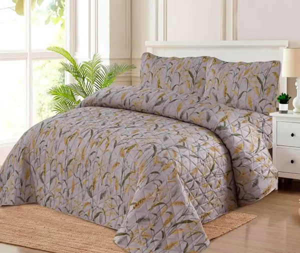 7 Pcs Printed Calm Grey Wheat/Grain Comforter Set