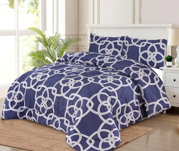 7 Pcs Printed Modern White Lattice Comforter Set