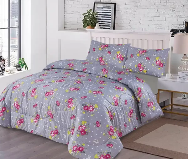 7 Pcs Printed Vibrant Floral and Dot Design Comforter Set