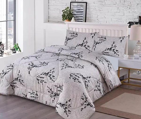 7 Pcs Printed Elegant Monochrome Leaf Comforter Set