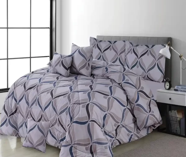 7 Pcs Printed Curvy Geometric Comforter Set
