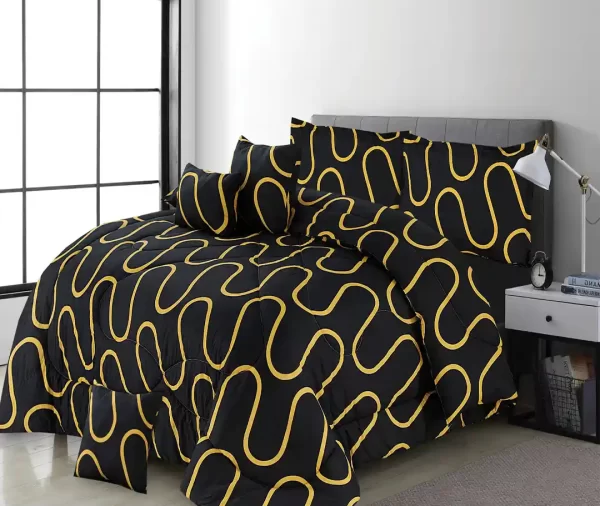 7 Pcs Printed Curvy Geometric Comforter Set
