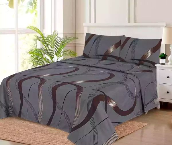 4 Pcs Printed Grey Wavy Lines Bedsheet Set