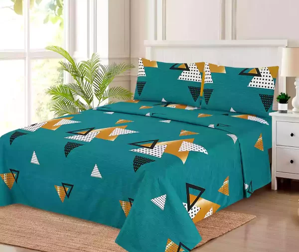 4 Pcs Printed Teal Geometric Triangle Bedsheet Set
