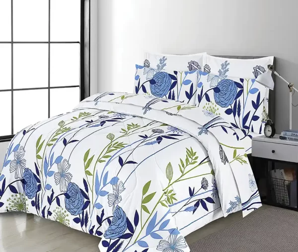 7 Pcs Printed Luxurious Deep Purple Floral Comforter Set