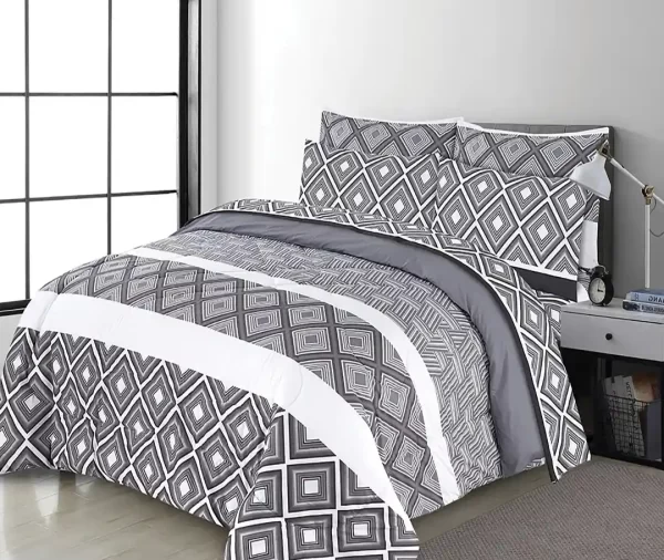 7 Pcs Printed Contemporary Black & White Comforter Set