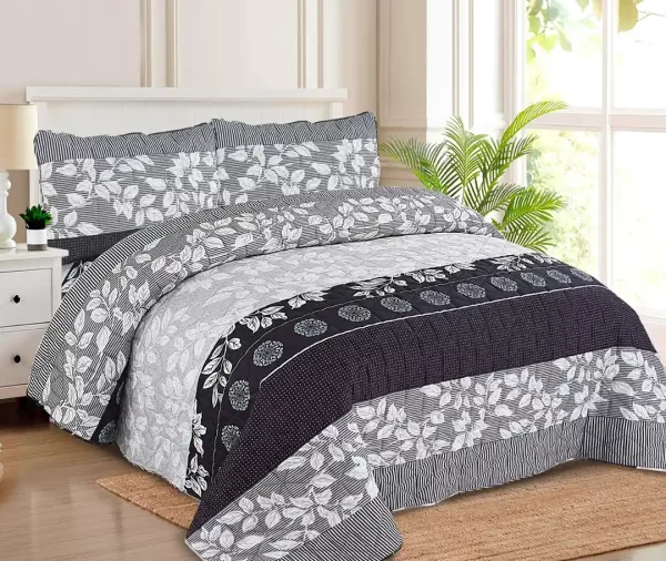 7 Pcs Printed Stylish Grey Scale Comforter Set