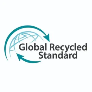 Global Recycled Standard (GRS) logo, certifying products made with a minimum of 20% recycled material and responsible social and environmental practices.
