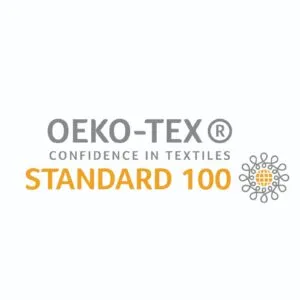 STANDARD 100 by OEKO-TEX logo, certifying textiles have been tested for over 1,000 harmful substances and are safe for human use