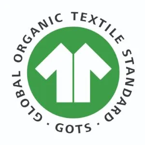 GOTS (Global Organic Textile Standard) logo, certifying textiles made with at least 70% organic fibers under strict environmental and social criteria.