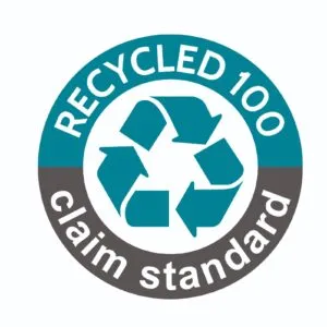RCS 100 (Recycled Claim Standard 100) logo, certifying products that contain 95% or more independently verified recycled material