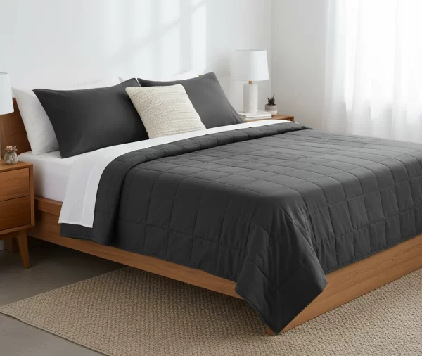 Charcoal Grey Plain Quilt Set