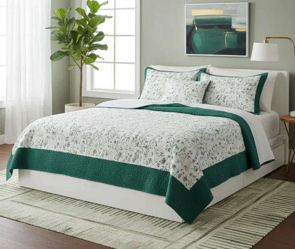 Deep Green Border Printed Quilt Set