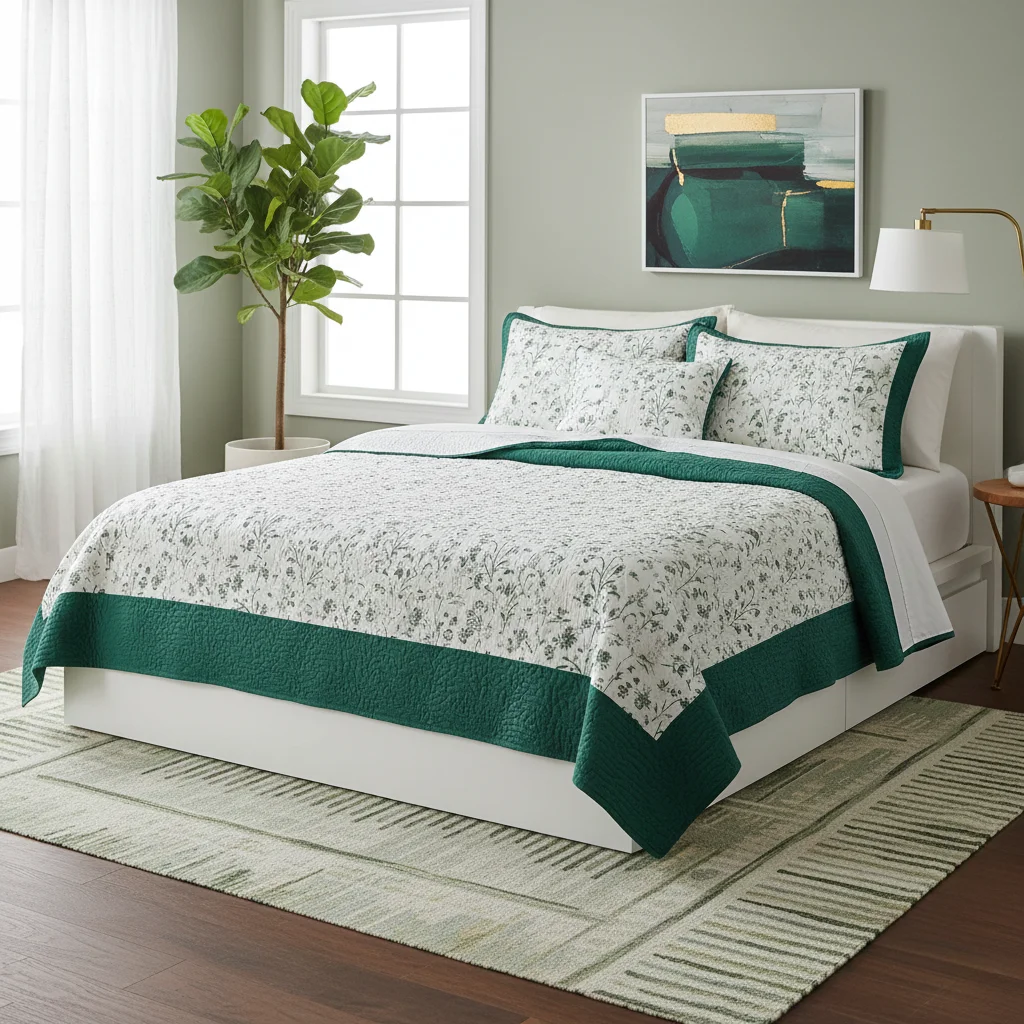 Deep Green Border Printed Quilt Set