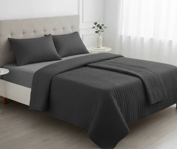 Dark Grey Plain Quilt Vertical Stitch