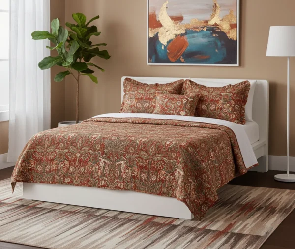 Earthy Rust Colored Printed Quilt