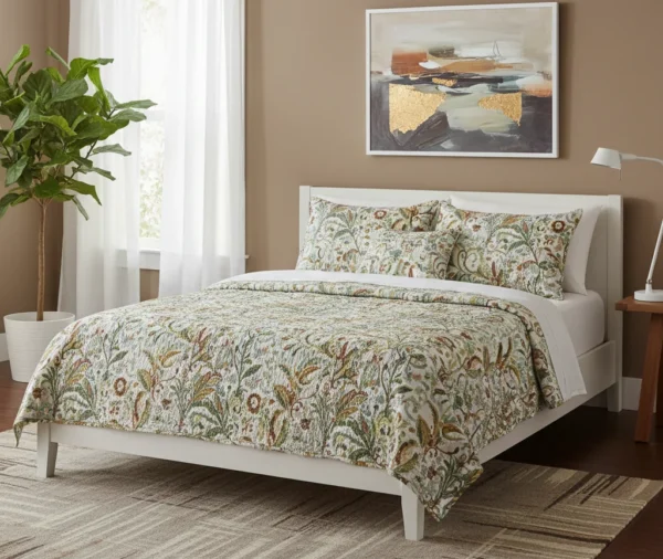 Earthy Tonal Botanical Printed Quilt Set