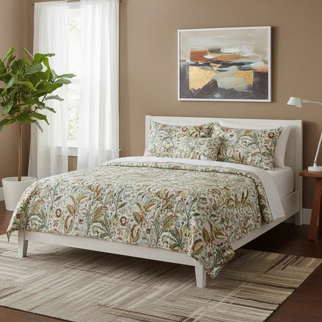 Earthy Tonal Botanical Printed Quilt Set