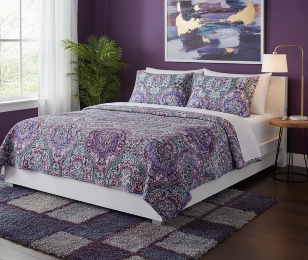 Eclectic Mix Purple Medallion Printed Quilt