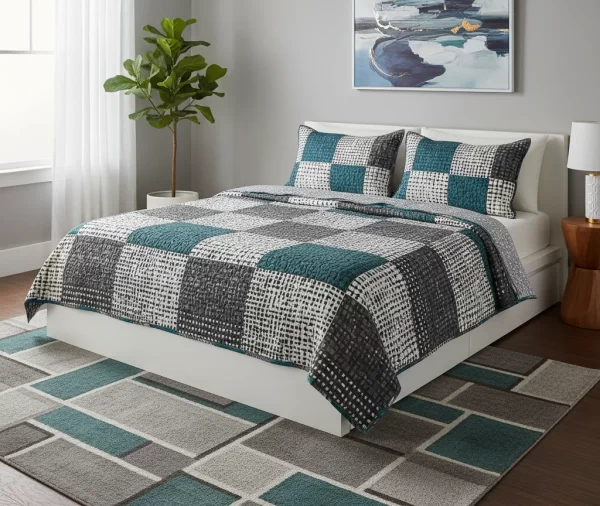Geometric Checked Square Printed Quilt