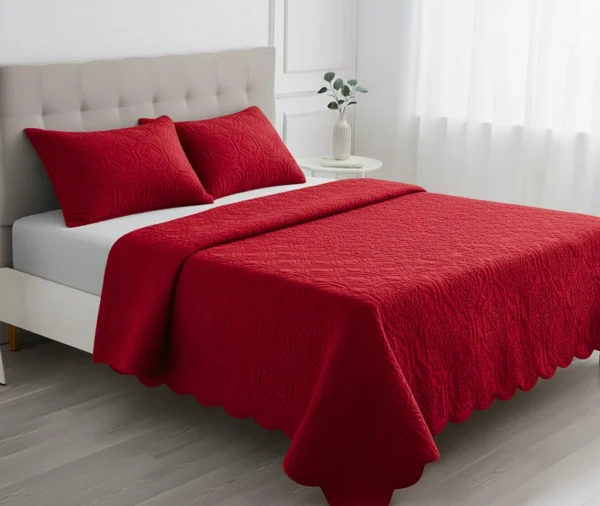Embossed Style Plain Quilt Coverlet Red