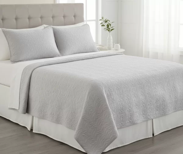 Light Grey Plain Quilt with Floral Design
