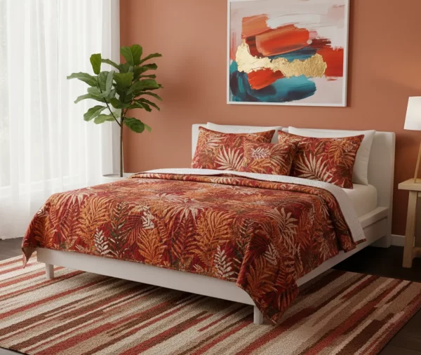 Modern Tropical Fern Leaf Printed Quilt