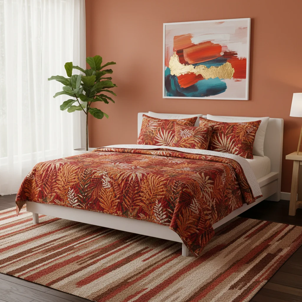 Modern Tropical Fern Leaf Printed Quilt