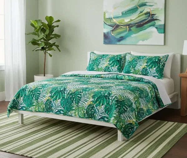 Printed Tropical Leaf Quilt Set