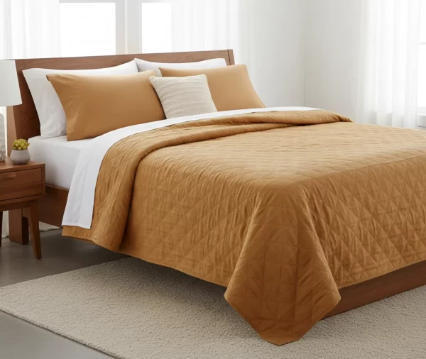 Camel Color Plain Quilt Bedspread