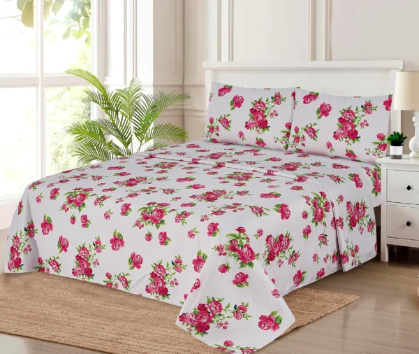 Red Roses Floral Fitted Bedsheet