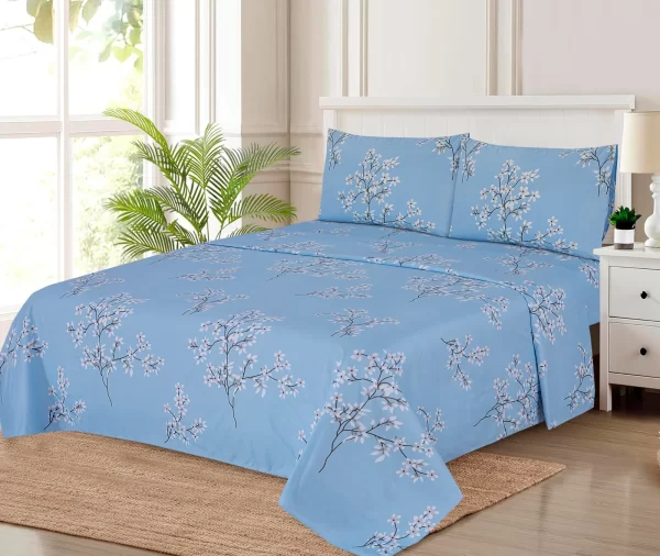 Light Blue White Floral Bedsheet