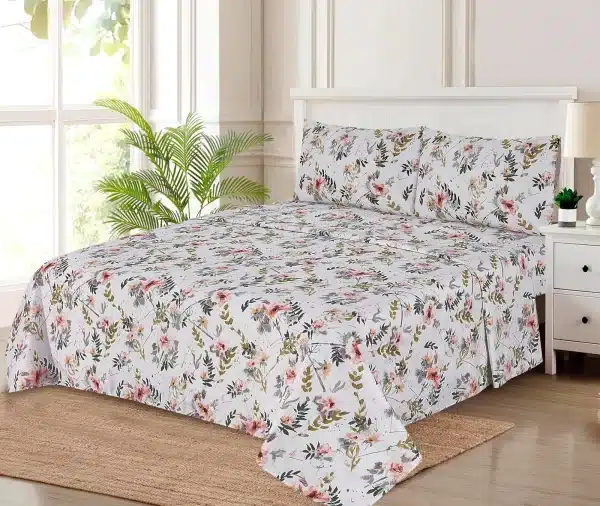 White Multi-Color Floral Bedsheet