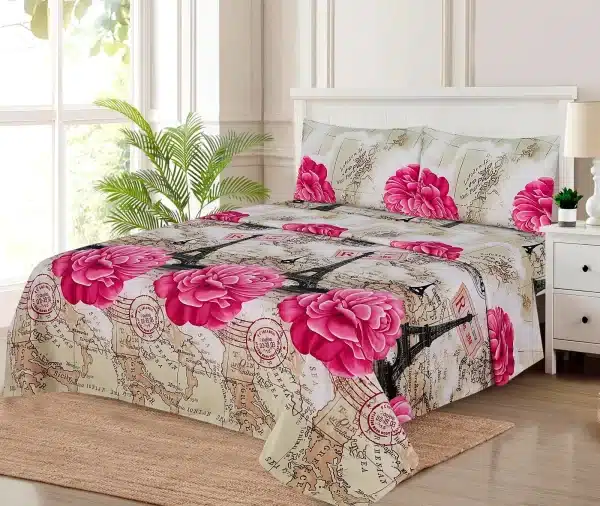 Eiffel Tower Pink Flower Sheet