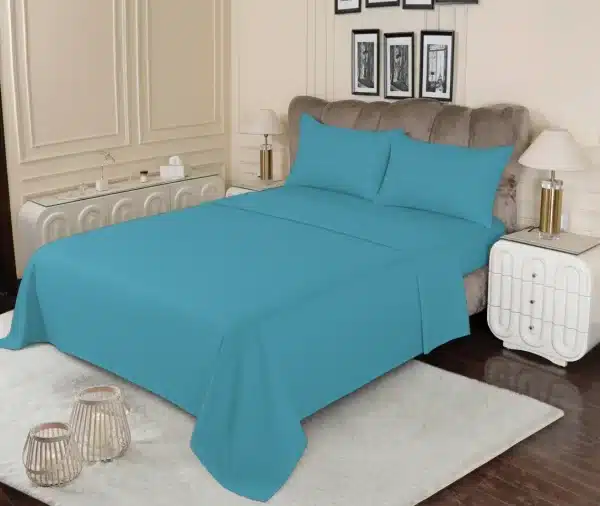 Solid Cyan Blue Plain Bedsheet