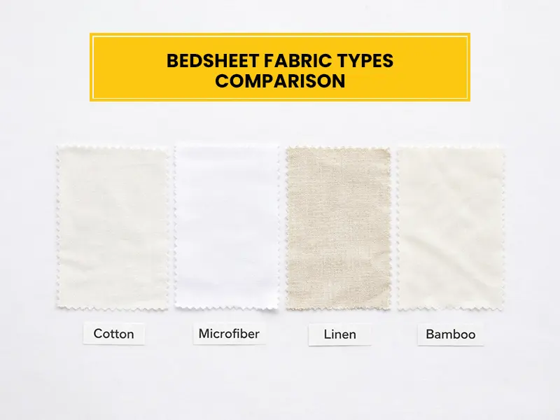 Printed bed sheets and plain solid color sheets showing manufacturing customization options