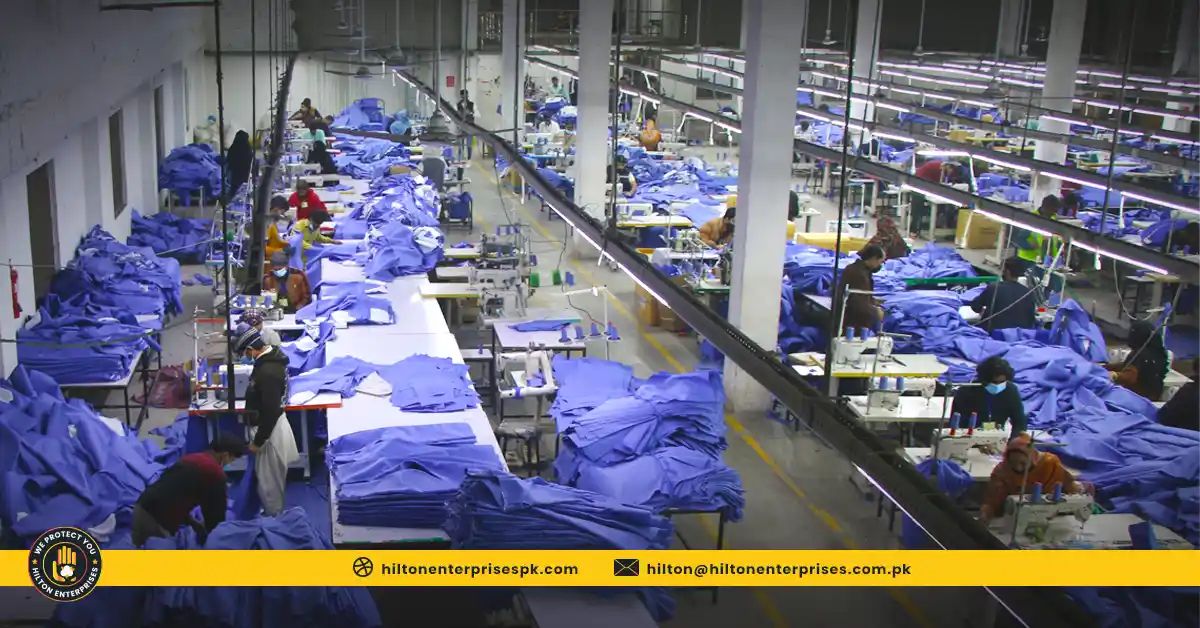 Made to order clothing manufacturing facility with industrial sewing equipment