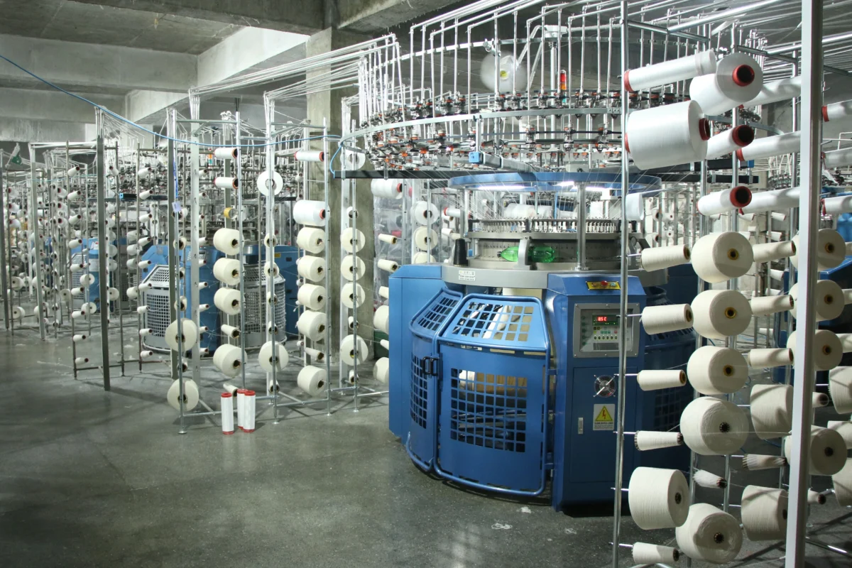 Socks manufacturing facility with compression socks on production line