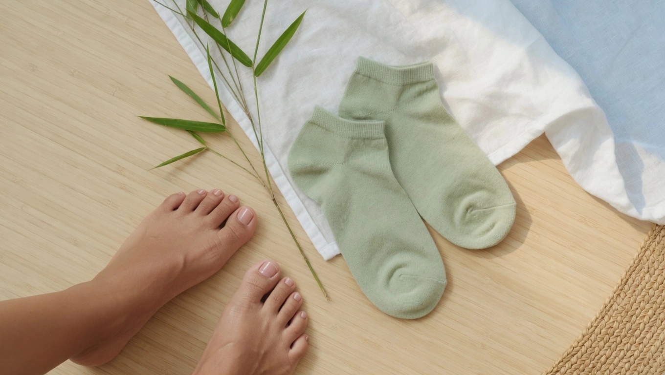 Bamboo summer ankle socks laid on natural surface showing soft lightweight fabric