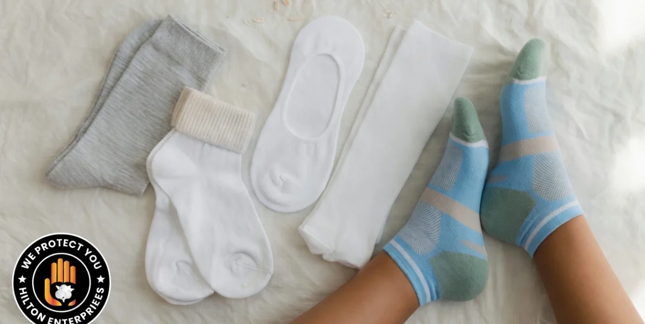 Flat lay of the best summer socks in different materials including merino wool bamboo and performance blends