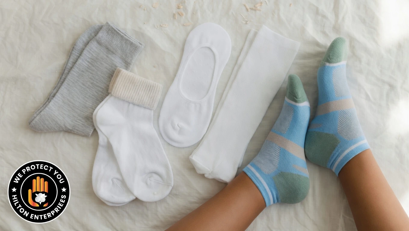 Flat lay of the best summer socks in different materials including merino wool bamboo and performance blends