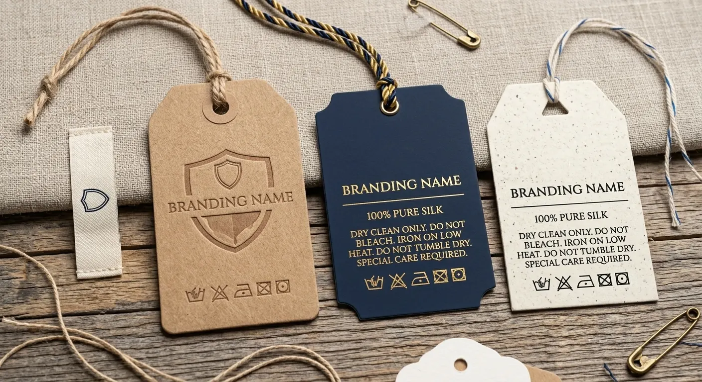 Custom hang tags for private label apparel — kraft, foil stamping, and embossed finishes, Hilton Enterprises