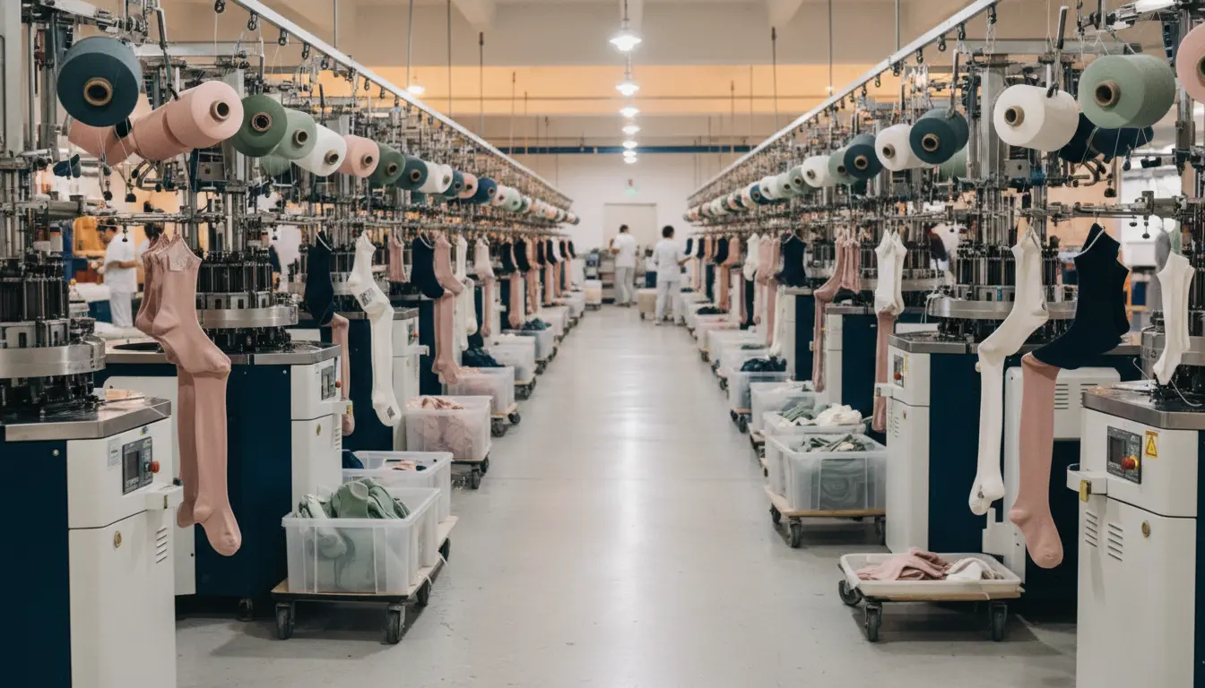 Wholesale production of women's summer socks in various styles and colours at Hilton Enterprises manufacturing facility in Faisalabad Pakistan ready for export to USA and Canada