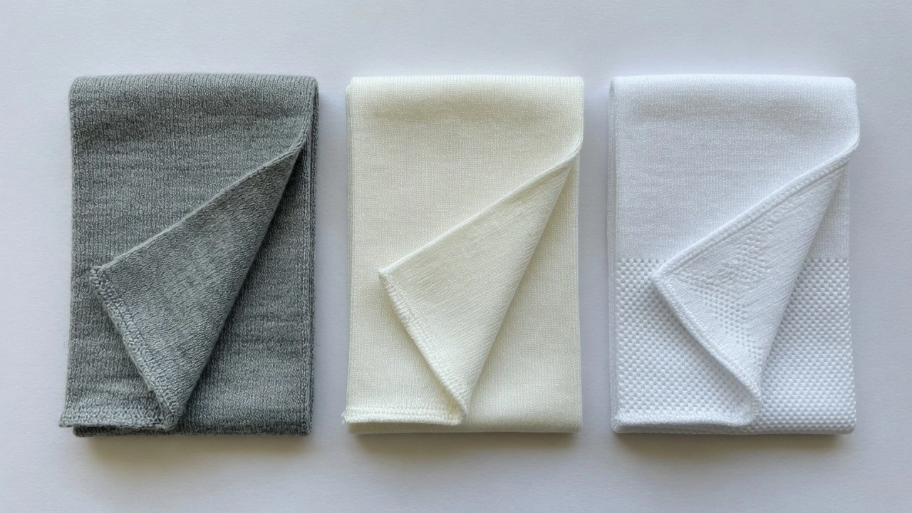 Three men's summer socks in different materials laid side by side on a clean white surface showing merino wool bamboo and performance polyester fabric textures