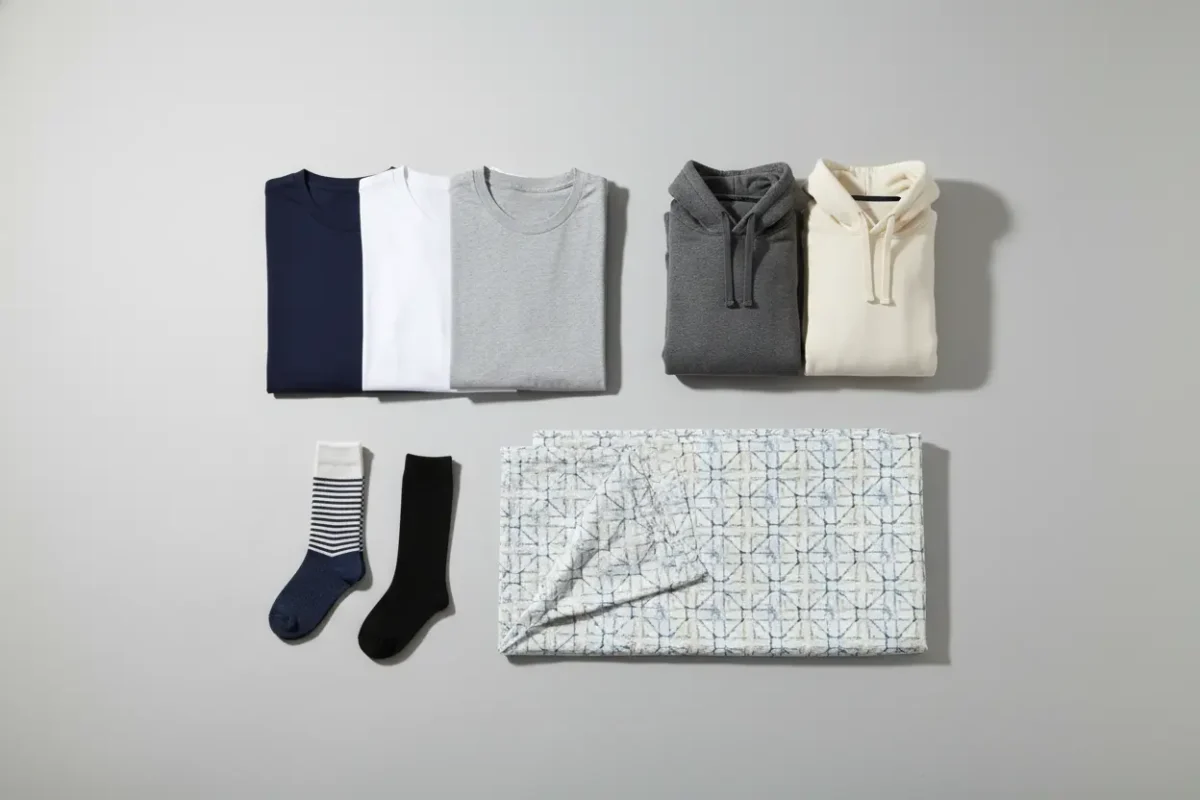 Diverse range of clothing products manufactured in Pakistan including apparel and home textiles