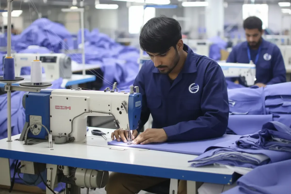 Skilled workforce in Pakistan garment manufacturing facility producing quality apparel
